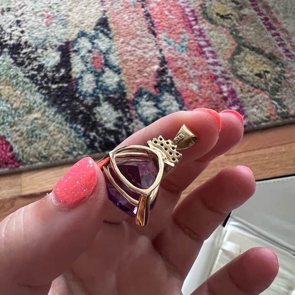 Stunning amethyst sapphire and 14k gold pendant and earring set w display case! - Picture 10 of 12